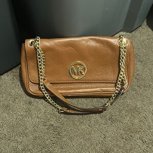 Michael Kors Gold and Brown Shoulder Bag with Chain Strap